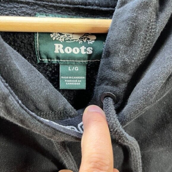Roots Canada Hoodie Mens Gray Black Large Beaver Sweatshirt Pullover Colorblock - Picture 2 of 9